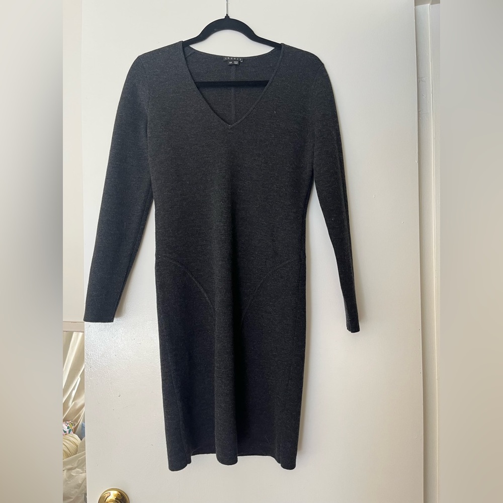 Theory Wool Talli Evian Dress in Charcoal Grey